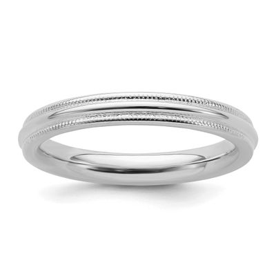3mm Comfort Ring Fit Milgrain Sterling Silver Rhodium-plated, QCFM030RH-4.5,