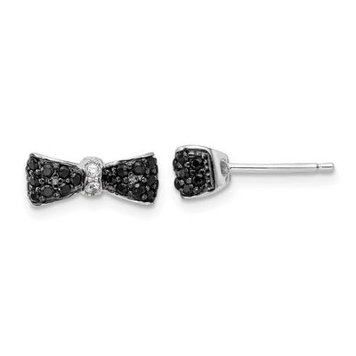 Cheryl M with Black Rhodium Polished Black and White CZ Bow Post Earrings Sterling Silver Rhodium-p
