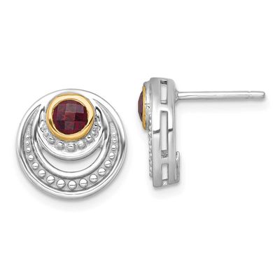 Shey Couture with 14k Accent Round Garnet Swirl Circle Post Earrings Sterling Silver Rhodium-plated