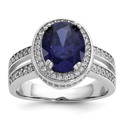 Cheryl M Polished Fancy Blue and White CZ Halo Ring Sterling Silver Rhodium-plated, QCM1783-8, 1969