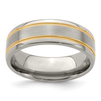 Edward Mirell &amp;14k Satin &amp; Polished Millgrain 7mm Band Titanium, EMR200-8.5, 614664176218