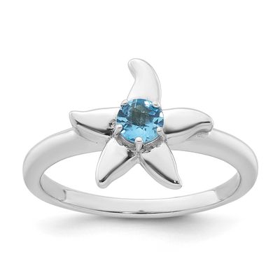 Polished Round Light Swiss Blue Topaz Starfish Ring Sterling Silver Rhodium-plated, QR7658BT-7,