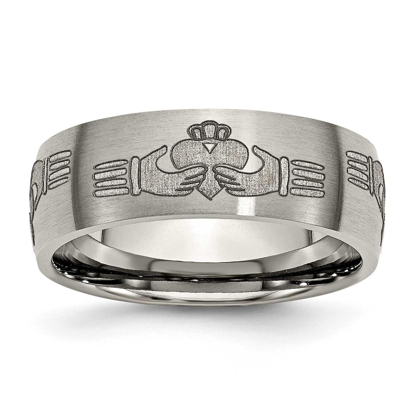 Claddagh Laser Design 8mm Band Titanium Brushed, TB26N-11, 886774053080