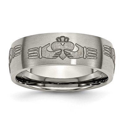 Claddagh Laser Design 8mm Band Titanium Brushed, TB26N-11, 886774053080