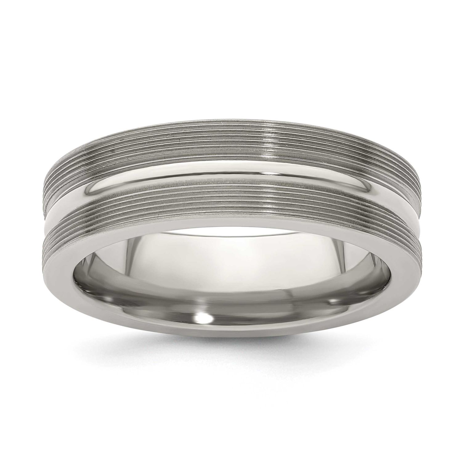 Edward Mirell Polished Textured Lines 7mm Band Titanium Brushed, EMR147-11, 886774311104