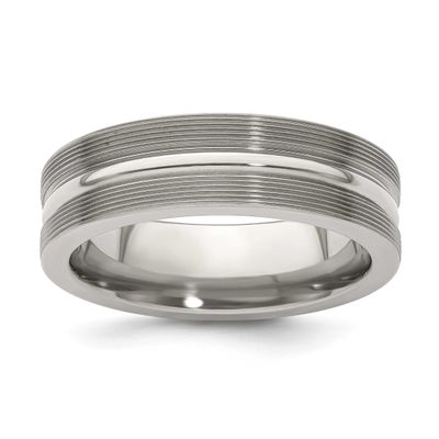 Edward Mirell Polished Textured Lines 7mm Band Titanium Brushed, EMR147-11, 886774311104