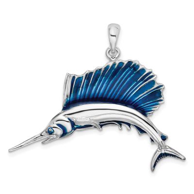 De-Ani Polished Enameled Sailfish Pendant Sterling Silver Rhodium-plated, QC10617, 637218144358