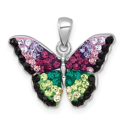 Multi Color Crystal Butterfly Pendant Sterling Silver Rhodium-plated, QC11570,