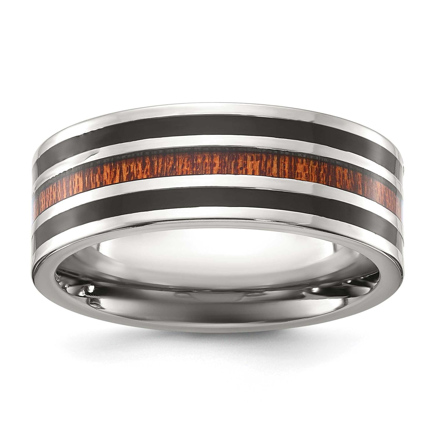 Black Resin and Wood Inlay 8mm Band Titanium Polished, TB538-11.5, 196904296974