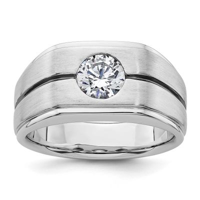 IBGoodman Men&#39;s Satin Blk Rhod Lab Grown VS/SI FGH Diamond Complete Ring 14k White Gold, B220078-4W