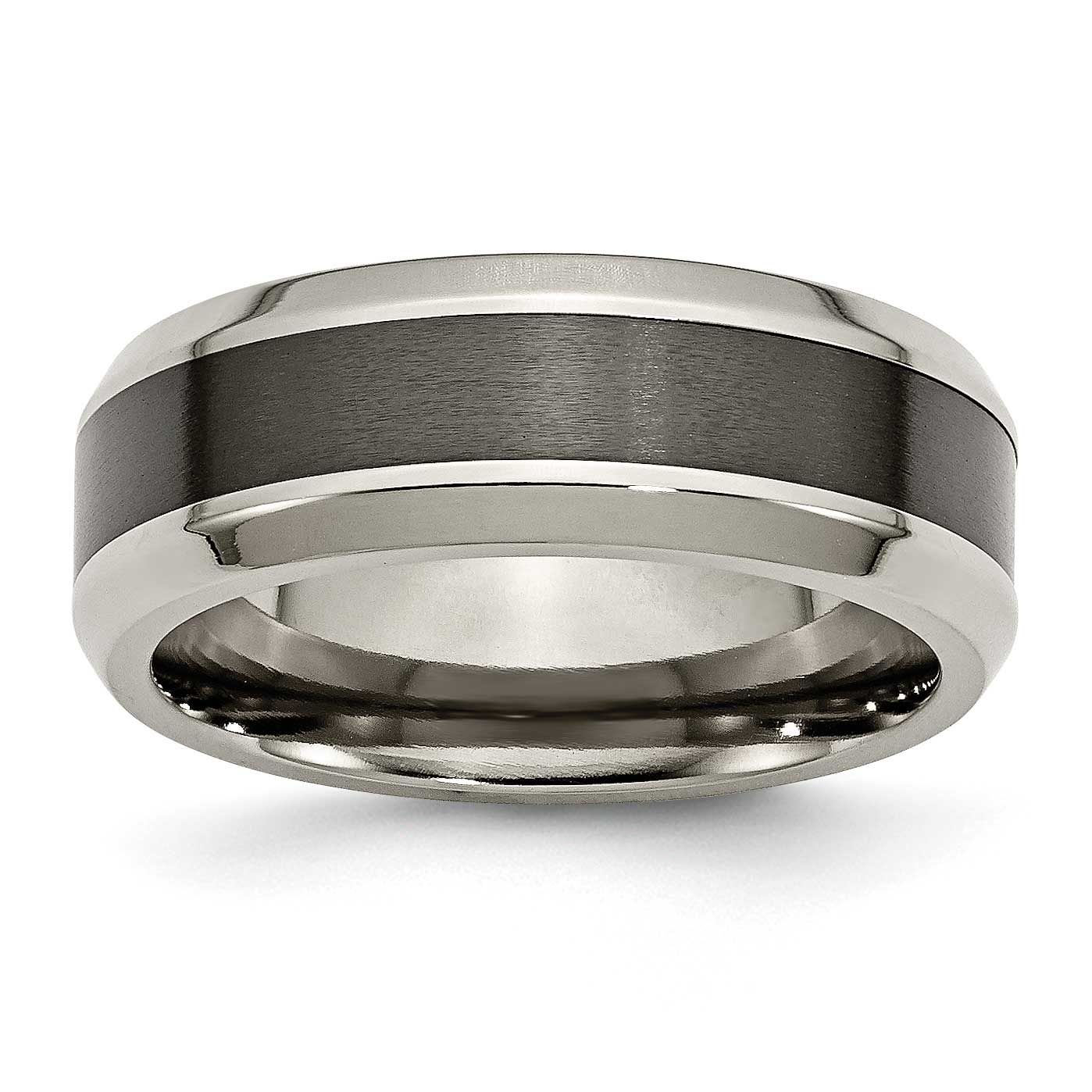 Black Ceramic Center 8mm Beveled Band Titanium Polished, TB384-12.5, 883957546407