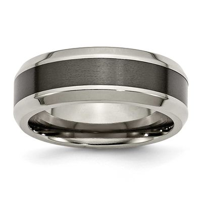 Black Ceramic Center 8mm Beveled Band Titanium Polished, TB384-12.5, 883957546407