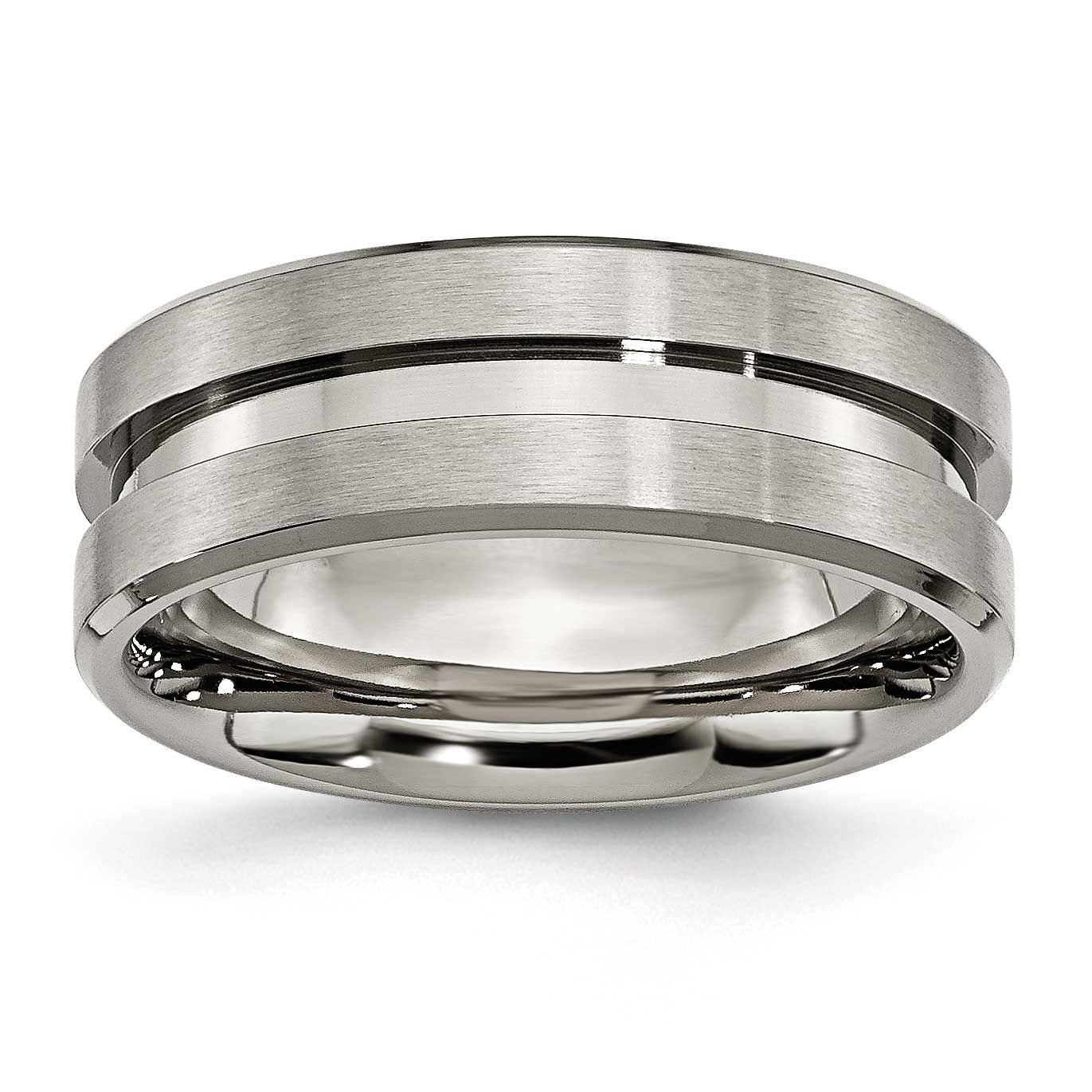 8mm Grooved Flat Band Titanium Brushed and Polished, TB180-6, 883957789996