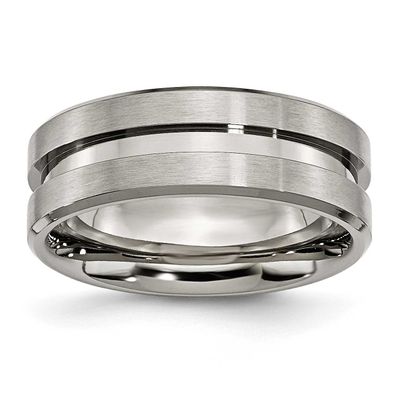 8mm Grooved Flat Band Titanium Brushed and Polished, TB180-6, 883957789996