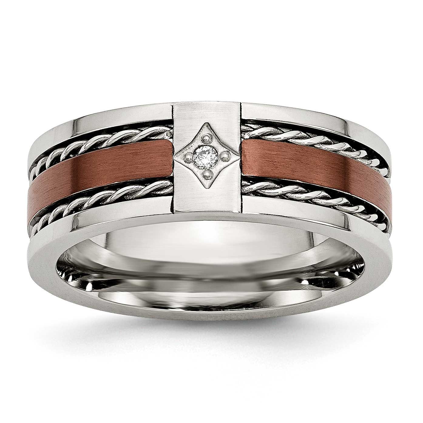 Polished Brown IP-plated .02 Carat Diamond 8mm Band Stainless Steel Brushed, SR50-10, 886774031552