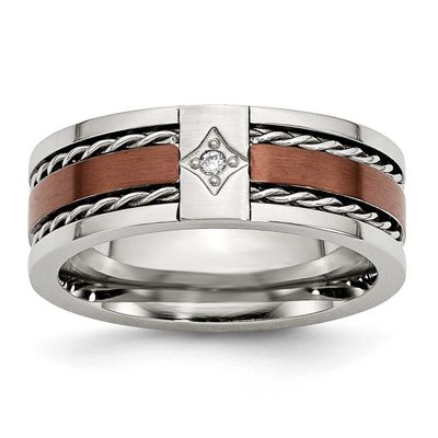 Polished Brown IP-plated .02 Carat Diamond 8mm Band Stainless Steel Brushed, SR50-10, 886774031552