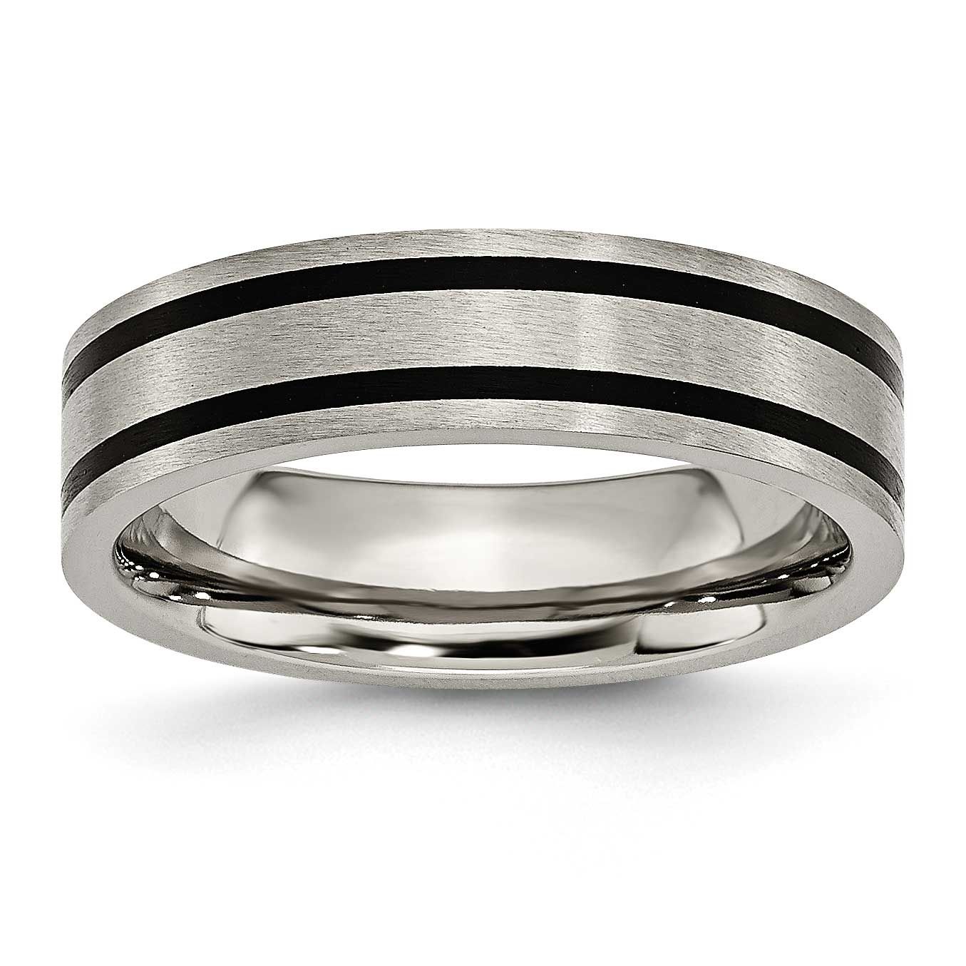 Black Enamel 6mm Flat Band Titanium Brushed, TB344-8, 886774532332
