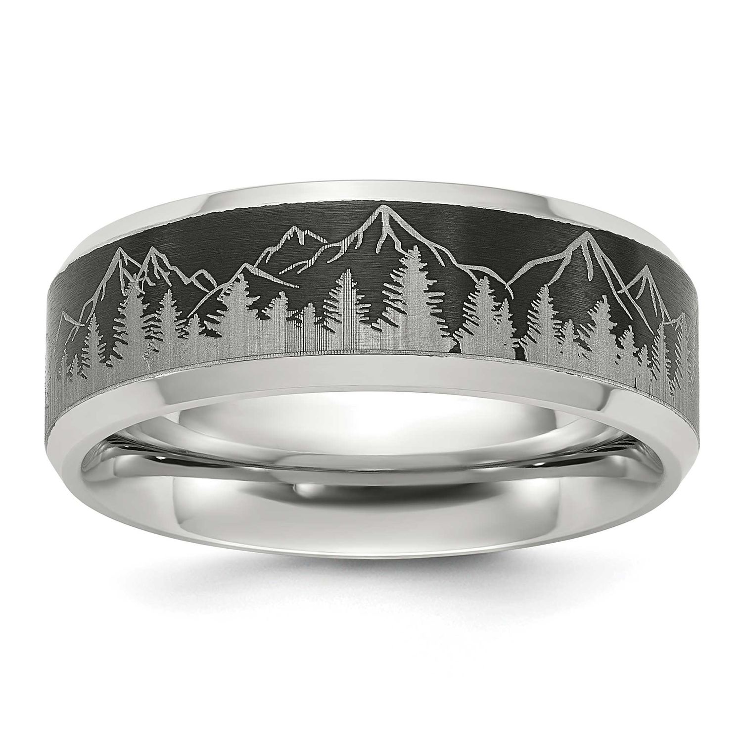 Center with Laser Design Mountains 8mm Band Stainless Steel Brushed, SR705-10, 196904258460
