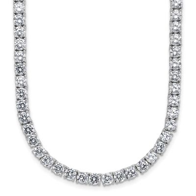 Cheryl M Polished 4.00mm CZ with Safety Clasp Tennis Necklace Sterling Silver Rhodium-plated, QCM18