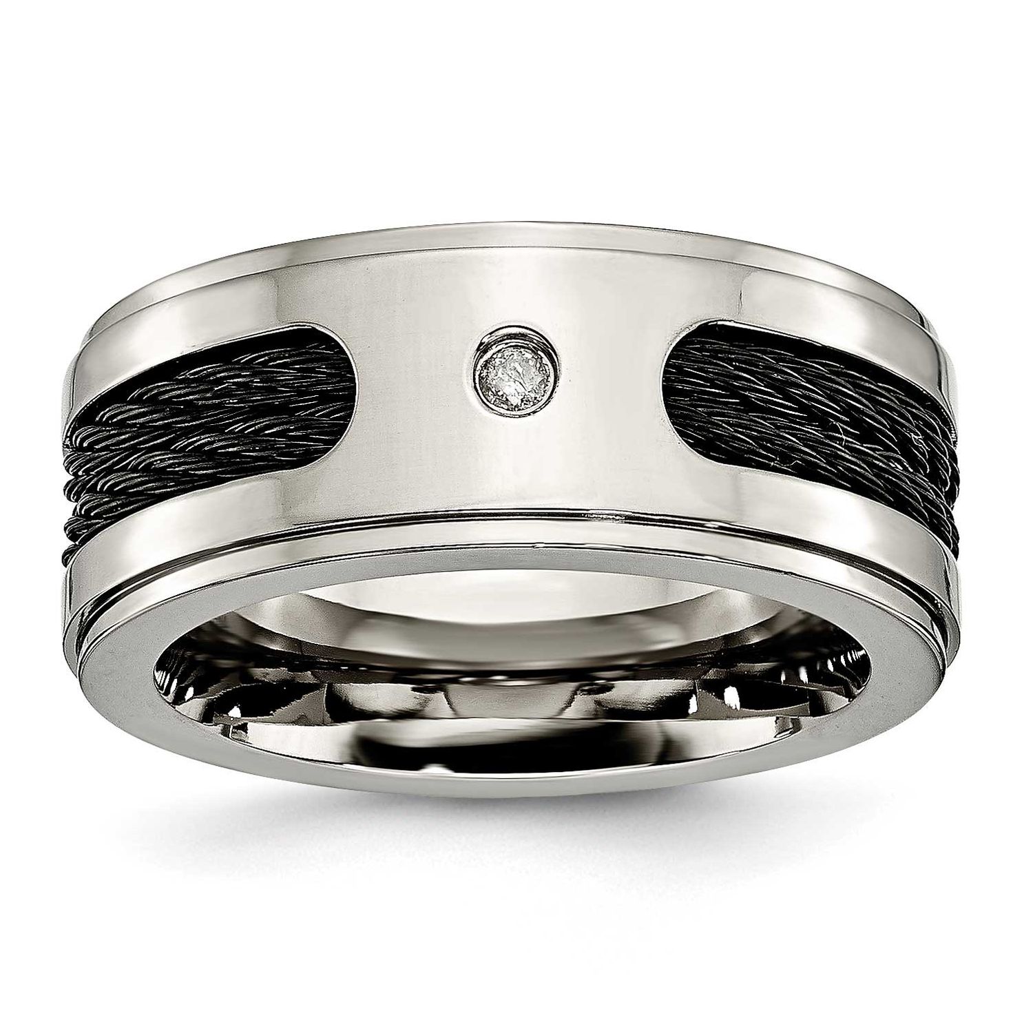 Black IP-plated Cables 1/20 Carat Diamond 10mm Band Titanium Polished, TB259AA-9, 886774050744