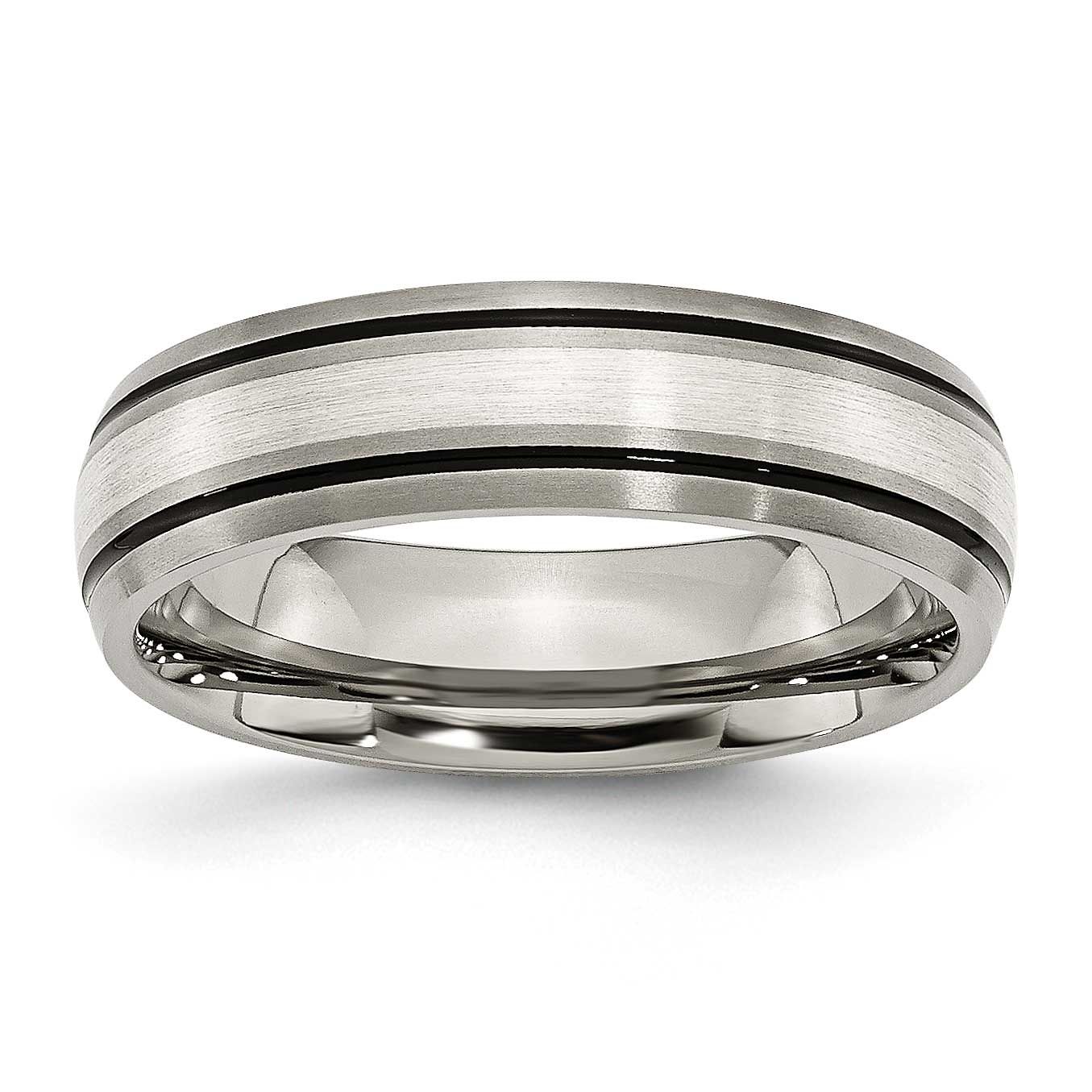 Antiqued with Brushed Center Sterling Silver Inlay 6mm Grooved Band Titanium, TB17-6.5, 883957789132