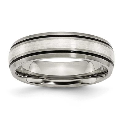 Antiqued with Brushed Center Sterling Silver Inlay 6mm Grooved Band Titanium, TB17-6.5, 883957789132