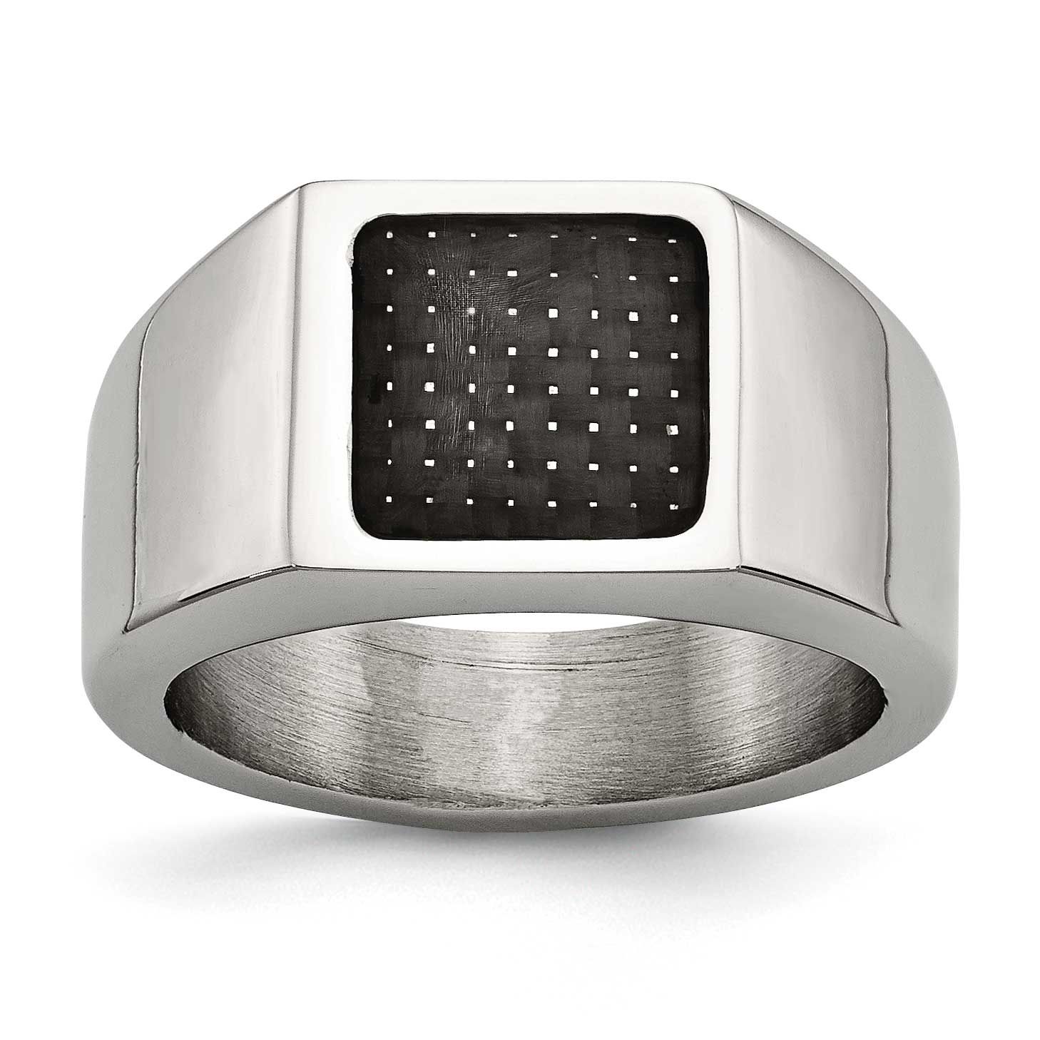 Carbon Fiber Inlay Signet Ring Stainless Steel Polished, SR469-12, 191101852558