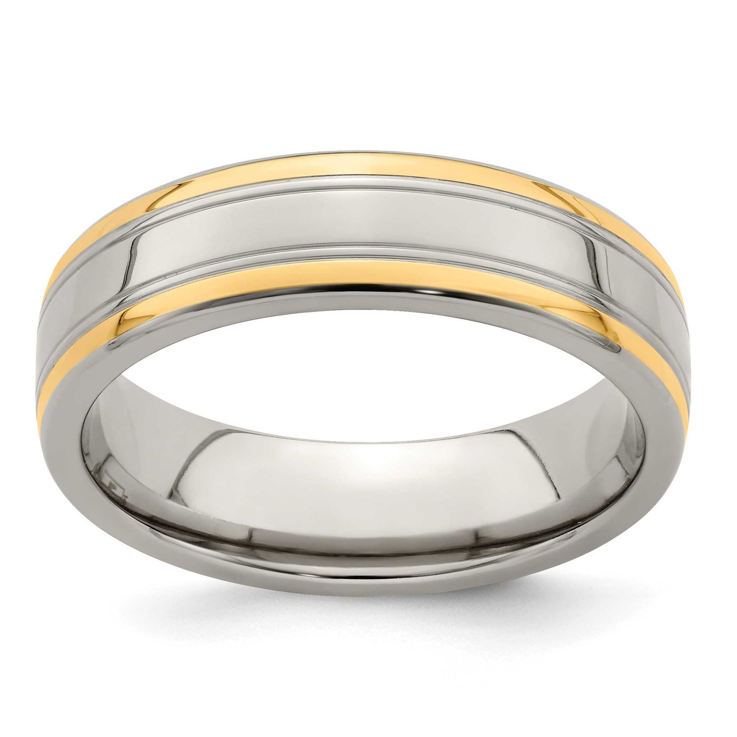 Edward Mirell &amp; 14k Yellow Edge Polished 6mm Band Titanium, EMR201-8.5, 614664176478