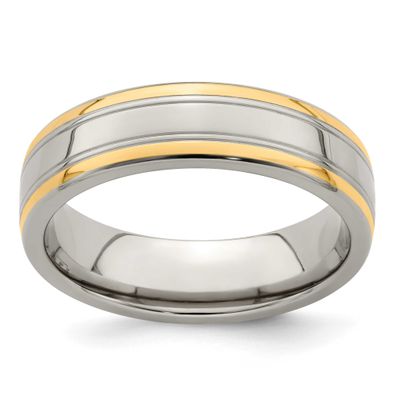 Edward Mirell &amp; 14k Yellow Edge Polished 6mm Band Titanium, EMR201-8.5, 614664176478