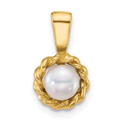 5-6mm White Button Freshwater Cultured Pearl Pendant 14k Gold Polished, XF883,