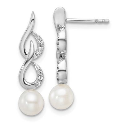 Polished Diamond and Pearl Drop Post Earrings 14k White Gold, EM9995-007-WAA,