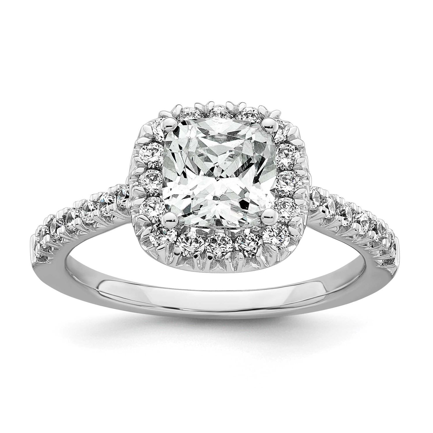 Lab Grown Diamond VS/SI FGH Cushion Halo Semi-mount Engagement Ring 14k White Gold, RM2059E-200-7WL