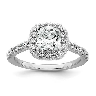Lab Grown Diamond VS/SI FGH Cushion Halo Semi-mount Engagement Ring 14k White Gold, RM2059E-200-7WL