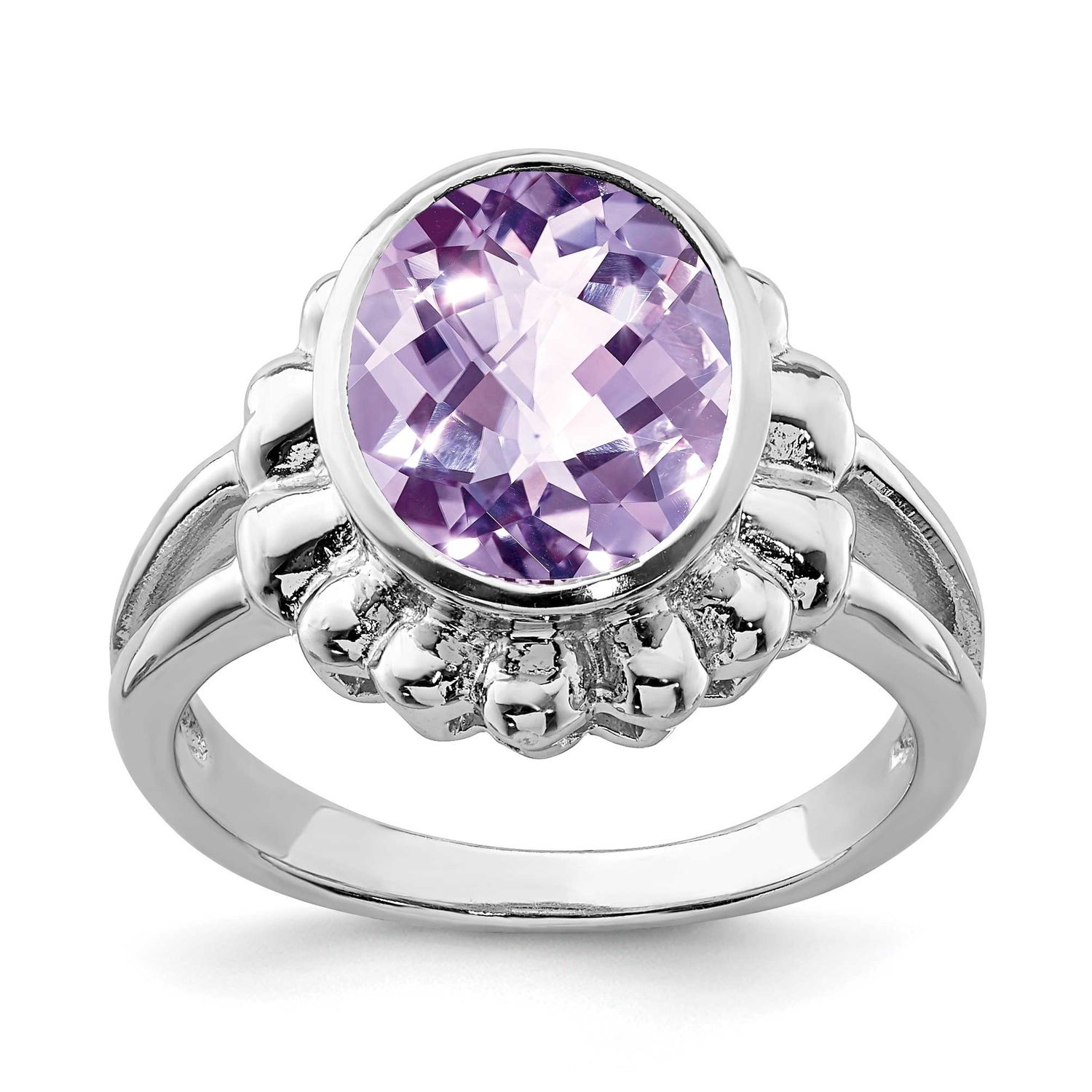 Checker-Cut Pink Quartz Ring Sterling Silver Rhodium-plated, QR3187PQ-5, 883957665115