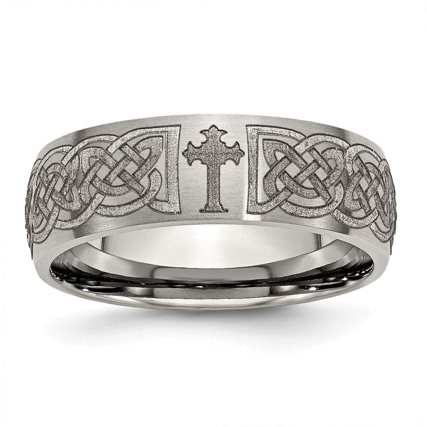 Celtic Cross Laser Design 8mm Band Titanium Brushed, TB26K-10.5, 886774052816