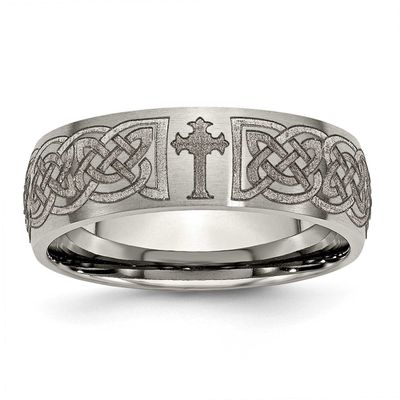 Celtic Cross Laser Design 8mm Band Titanium Brushed, TB26K-10.5, 886774052816