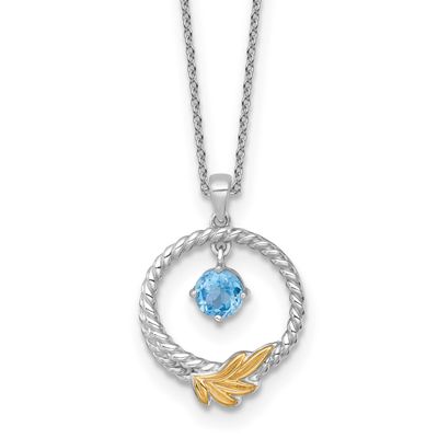 Shey Couture Twisted Circle with 14k Leaf Accent Round Light Swiss Blue Topaz 18 inch with 2 inch E