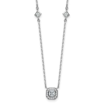 Cheryl M Polished Fancy CZ Station with 2 Inch Extension Necklace Sterling Silver Rhodium-plated, Q