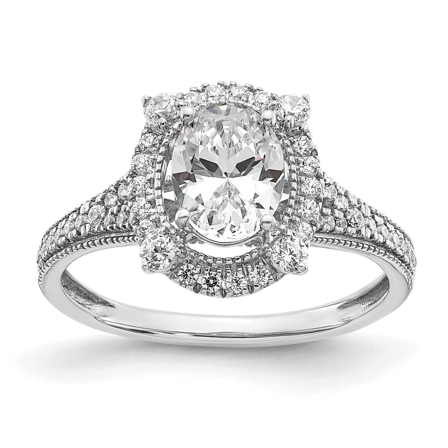 Lab Grown VS/SI FGH Diamond Oval Halo Vintage Semi-Mount Ring 14k White Gold, RM7906E-100-WLG,