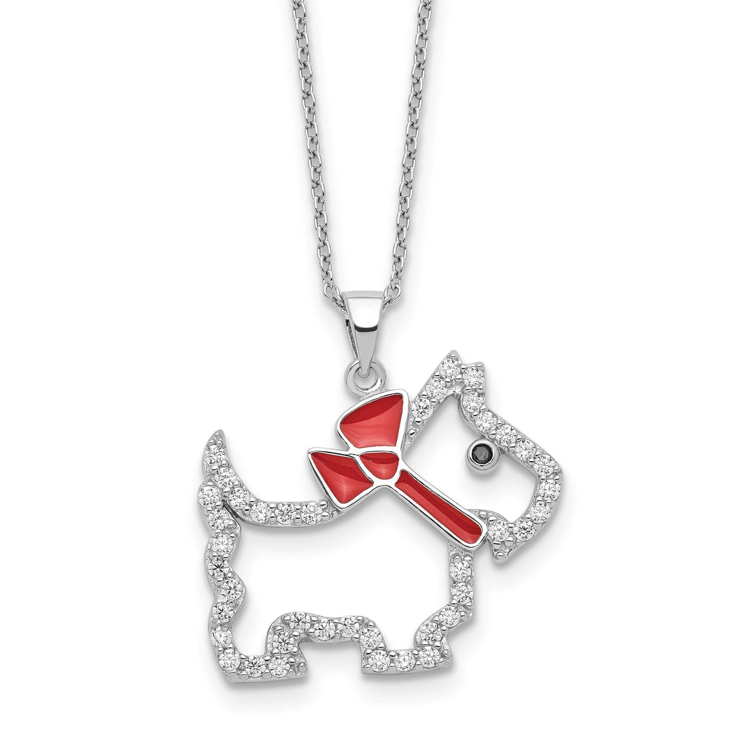 Cheryl M Polished and Enameled Black and White CZ Scottie Dog 16 Inch with 2 Inch Extension Necklac