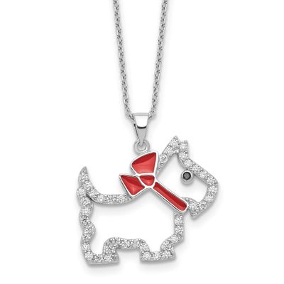 Cheryl M Polished and Enameled Black and White CZ Scottie Dog 16 Inch with 2 Inch Extension Necklac
