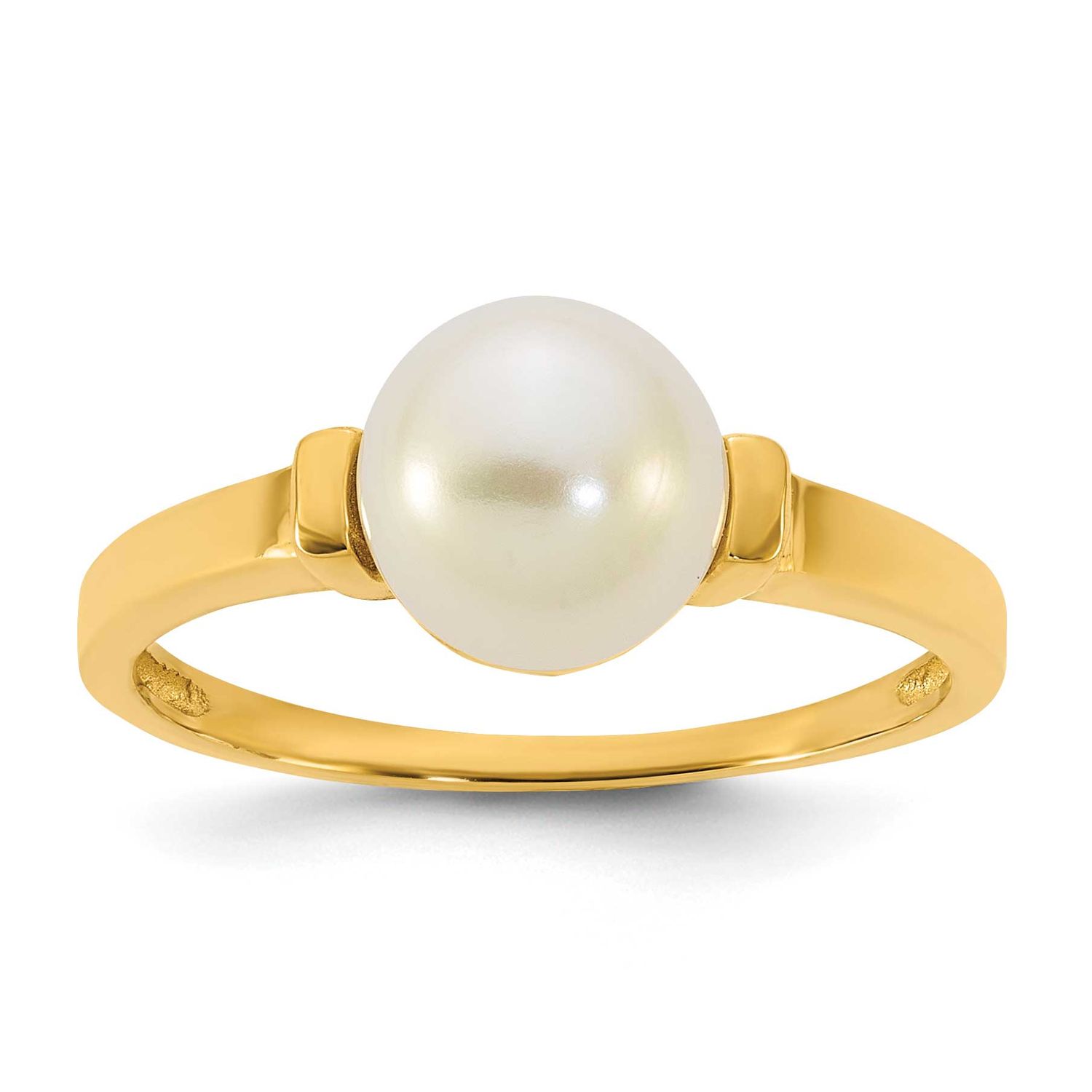 7-8mm White Button Freshwater Cultured Pearl Ring 14k Gold Polished, Y13955PL,