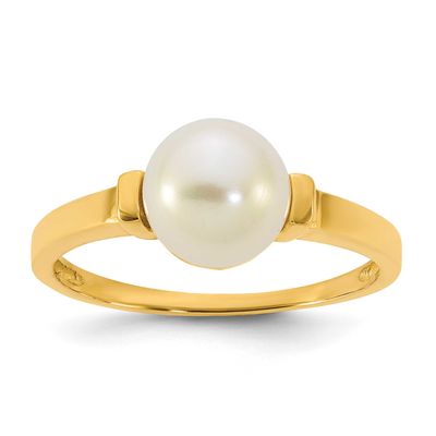 7-8mm White Button Freshwater Cultured Pearl Ring 14k Gold Polished, Y13955PL,
