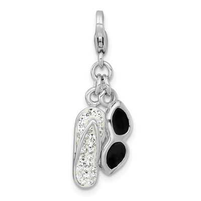 Amore La Vita RH-pl Enameled Sunglasses And Crystal Flip-Flop Charm Sterling Silver, QCC1314,