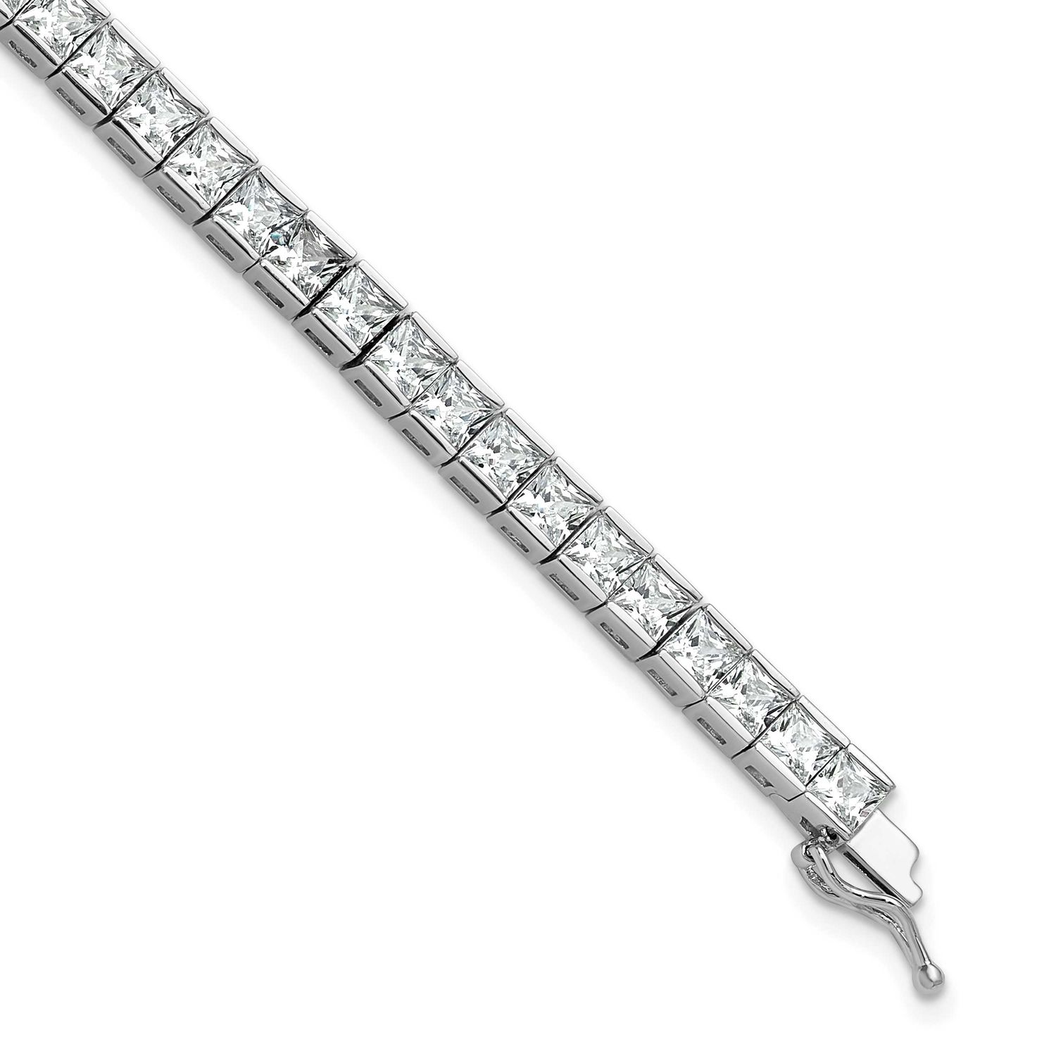 Square 3.5mm x 3.5mm CZ 46 Stone 7 inch Bracelet Sterling Silver Rhodium-plated, QSH186-7, 19690431