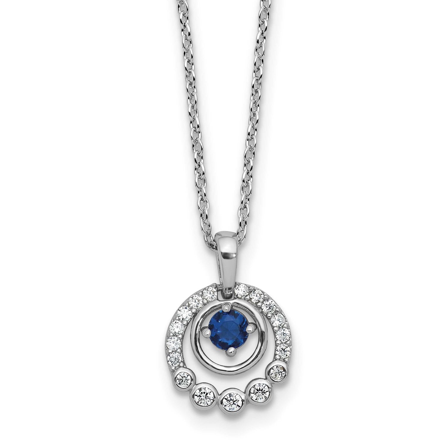 Cheryl M Polished Blue Glass and CZ Circles with 2 Inch Extension Necklace Sterling Silver Rhodium-