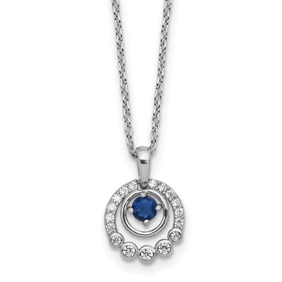 Cheryl M Polished Blue Glass and CZ Circles with 2 Inch Extension Necklace Sterling Silver Rhodium-
