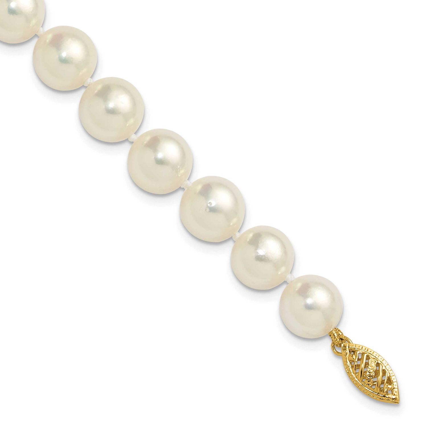 9-10mm White Round Akoya Saltwater Cultured Pearl 7 inch Bracelet 14k Gold, PL90AA-7,