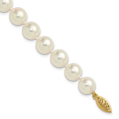 9-10mm White Round Akoya Saltwater Cultured Pearl 7 inch Bracelet 14k Gold, PL90AA-7,