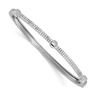 Cheryl M Polished CZ Hinged Bangle Sterling Silver Rhodium-plated, QCM1798, 196904277034